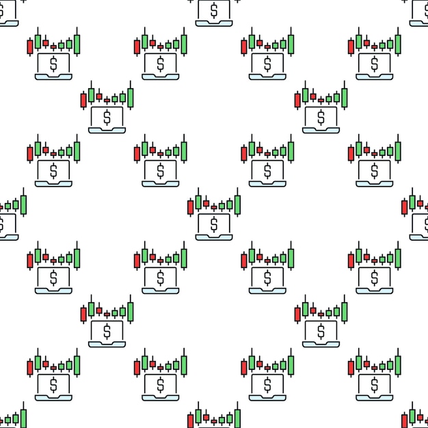 Gráfico de velas en pantalla portátil comercio electrónico vectorial de colores patrón sin costuras