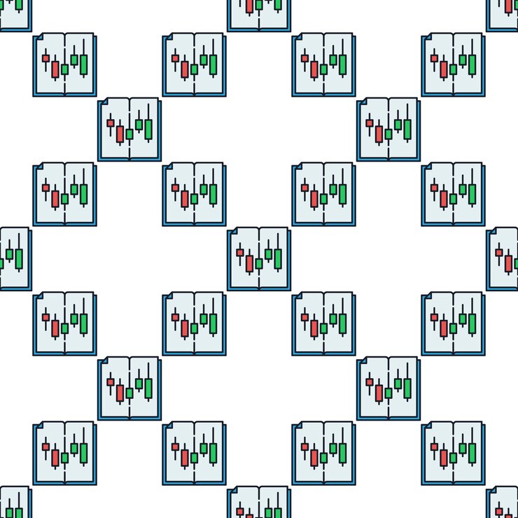 Vector gráfico de velas con vector de libro comercio aprendizaje de patrones sin costuras de color