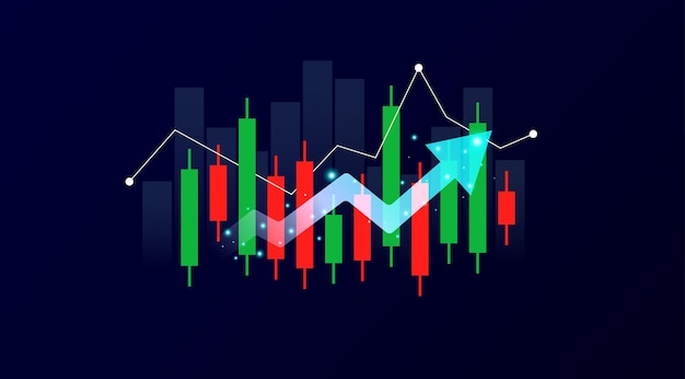 Gráficos de acciones con concepto de mercado de negociación Concepto minimalista de negociación de criptomonedas
