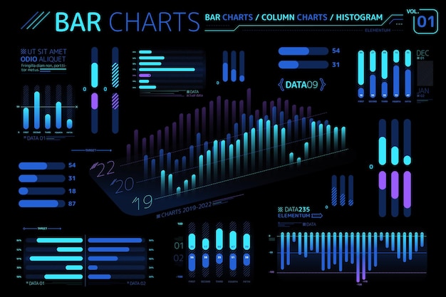 Gráficos de barras gráficos de columnas e histogramas elementos infográficos