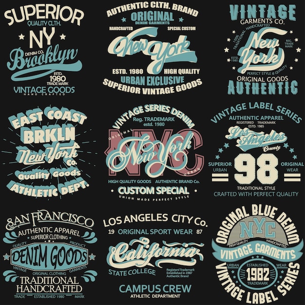Gráficos de camisetas de tipografía de denim