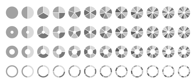 Los gráficos circulares de círculo gris redondean las secciones o los pasos del diagrama