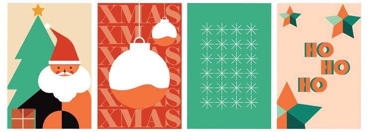 Vector gráficos colección de ilustraciones modernas de navidad diseño colorido con formas árbol de navidad sant