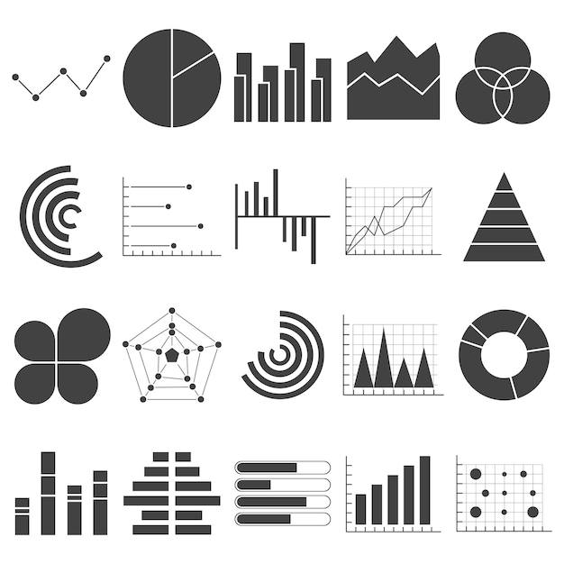 Vector gráficos de datos empresariales gráficos financieros de marketing elementos del mercado gráficos en forma de pie con barras de puntos gráficos
