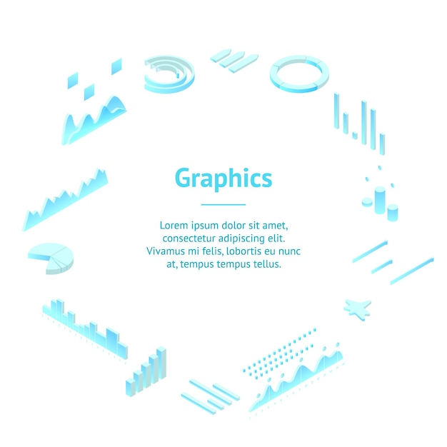 Gráficos de datos financieros Concepto de tarjeta de banner Círculo 3d Vector de vista isométrica