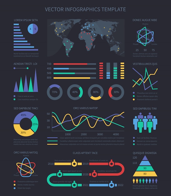 Gráficos y diagramas de datos, elementos infográficos de demografía para presentación de marketing