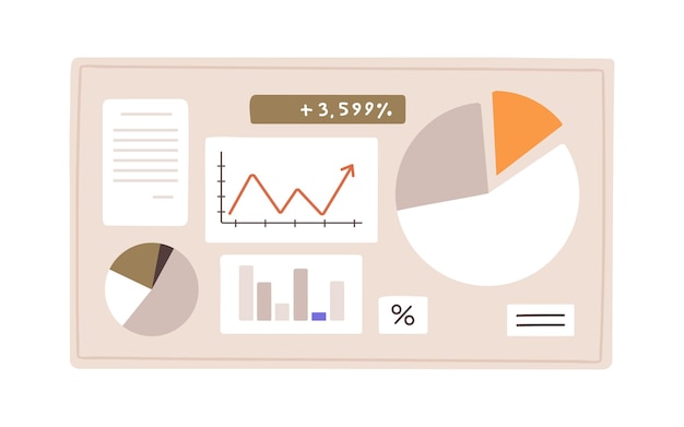 Gráficos financieros diagramas de pie y barras para el análisis de negocios Estadísticas financieras información contable de auditoría análisis económico e informe infográfico abstracto Ilustración vectorial plana