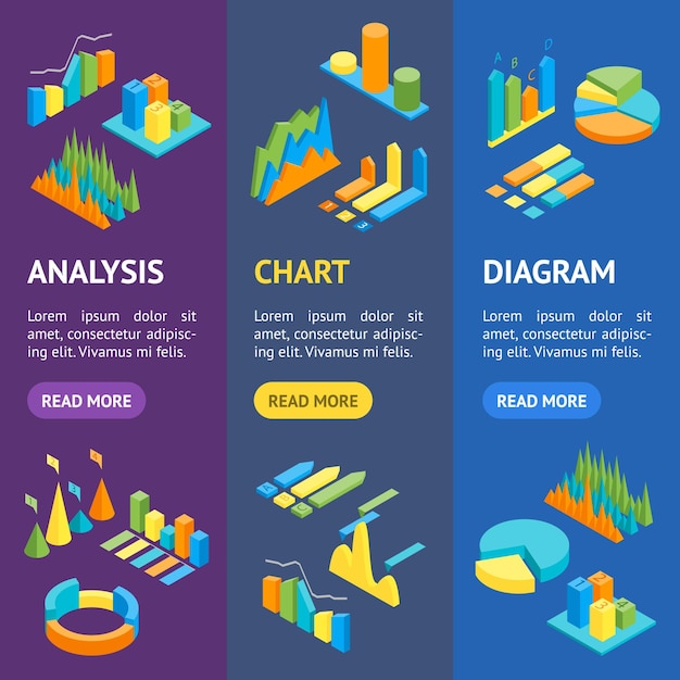 Gráficos y gráficos Banner Vecrtical Set Vector de vista isométrica 3d