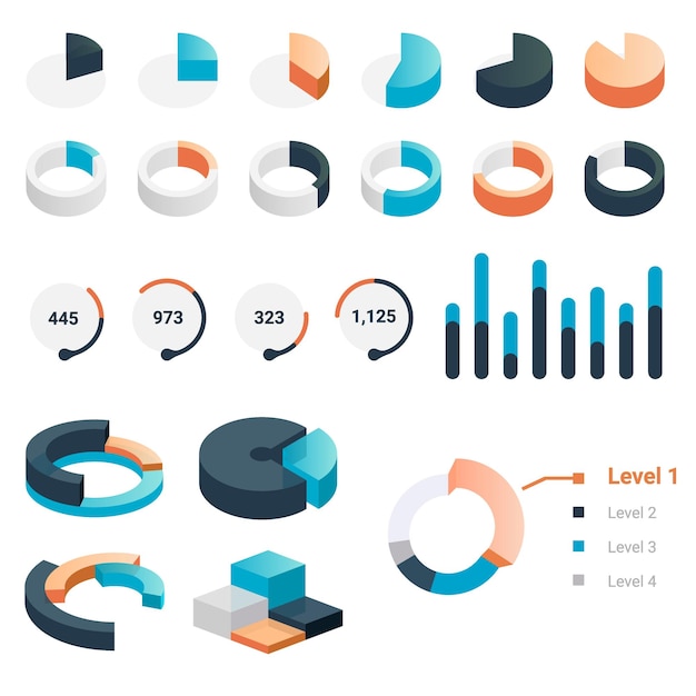 Gráficos gráficos Barras estadísticas y diagramas circulares para la presentación de datos Histograma de comparación Gráficos analíticos coloridos Visualización de información de negocios Conjunto de infografías vectoriales