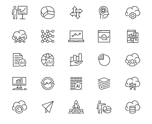 Gráficos y gráficos de diagramas Análisis de tráfico Big Data Conjunto de iconos de trazos editables