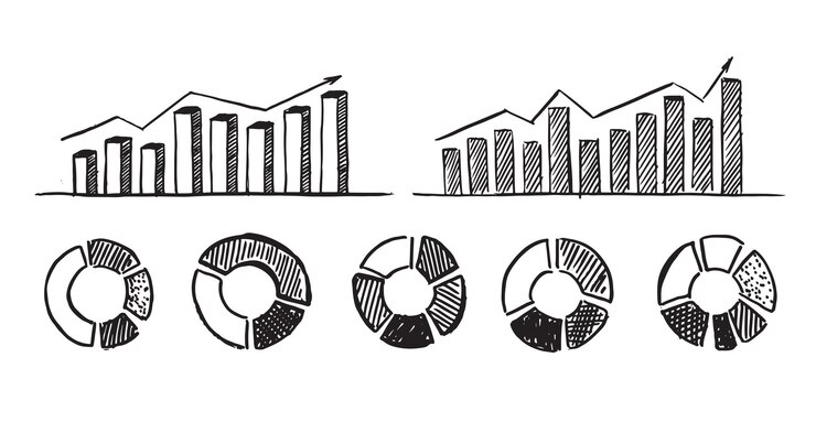Vector gráficos y gráficos dibujados a mano que representan el análisis y el progreso de los datos empresariales