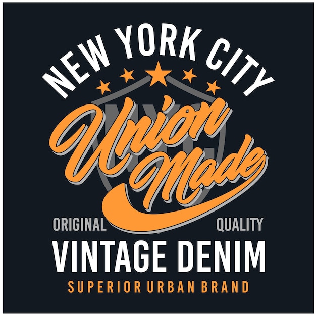 Gráficos hechos por la unión de la ciudad de nueva york de diseño vintage para camisetas de vector premium de tipografía