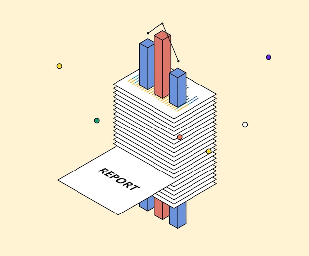 Gráficos de ilustración que representan los resultados del informe en gráficos 3D