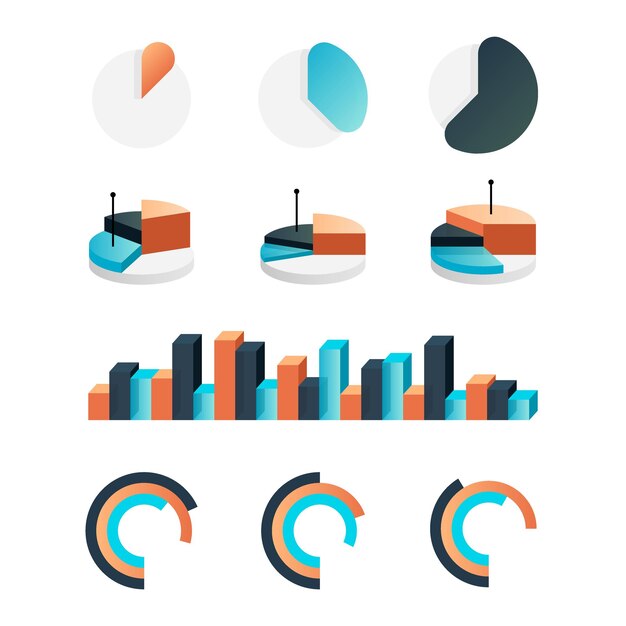 Gráficos Infográficos barras estadísticas y diagramas circulares para la presentación de datos Comparación de elementos del histograma Tipos de gráficos analíticos aislados Conjunto Visualización de información vectorial