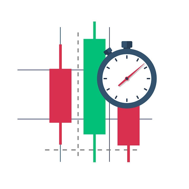 Vector gráficos de intercambio horarios de parada y gráficos de negociación crecimiento del mercado y caída de velas icono de negociación