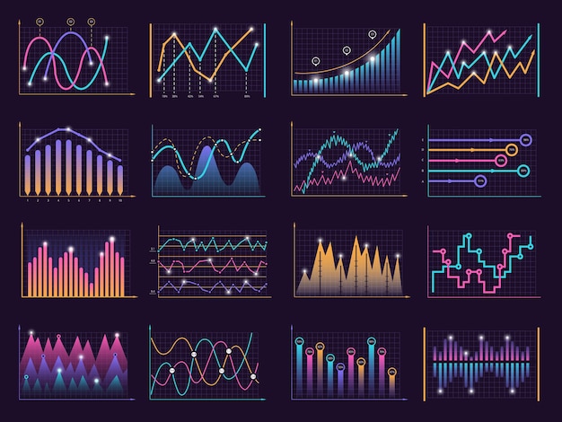 Gráficos de líneas curvas. Vector de crecimiento empresarial información gráfica columnas verticales modelo de datos elementos infográficos vectoriales