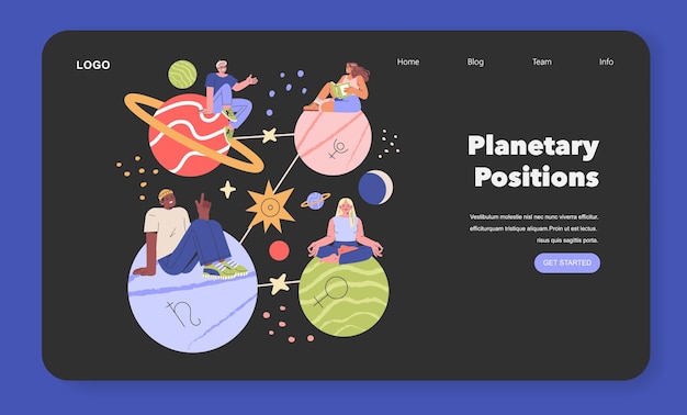 Los gráficos natales concepto diversos individuos exploran la astrología involucrándose con los planetas simbólicos y el zodiaco