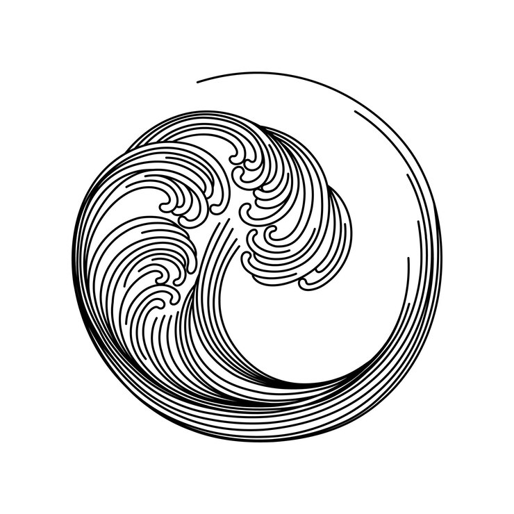 Vector gráficos de onda circular estilo lineal de tormenta de onda marina idea para un tatuaje