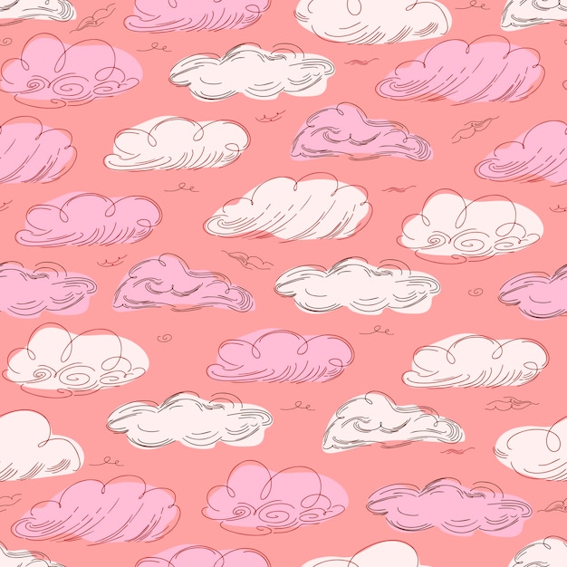 Gráficos de patrón de nubes sin costuras en estilo moderno sobre fondo blanco