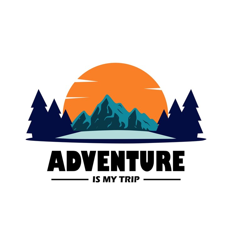 Gráficos de tipografía de montaña para camiseta de eslogan con sol y rayas