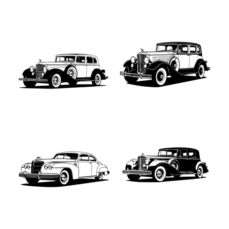 Vector gráficos vectoriales de automóviles antiguos diseños clásicos de alta calidad para sus proyectos