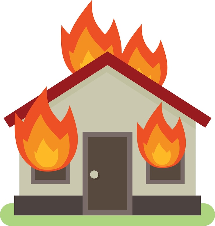 Vector gráficos vectoriales de una casa en llamas aislada sobre fondo transparente