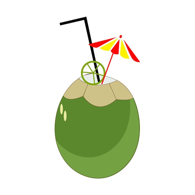 Gráficos vectoriales de coco verde Icono de agua de coco joven Cóctel de coco de verano