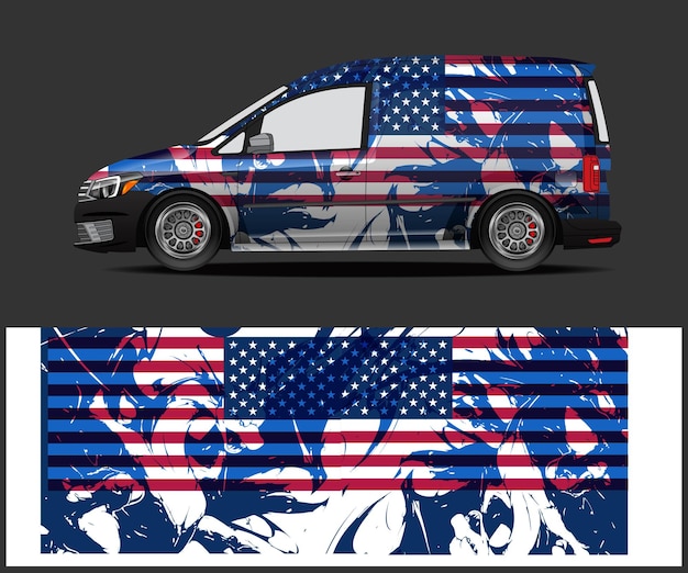 Gráficos vectoriales de diseño de envoltura de coche de bandera estadounidense