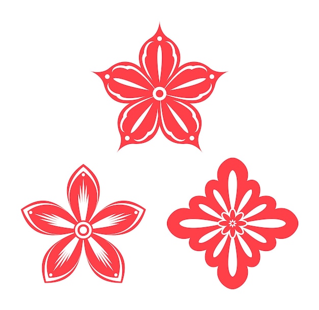 Gráficos vectoriales florales con tres flores rojas distintas Elementos decorativos diseñados