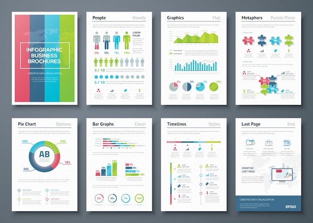 Gráficos vectoriales en ilustración de folletos de negocios infográficos