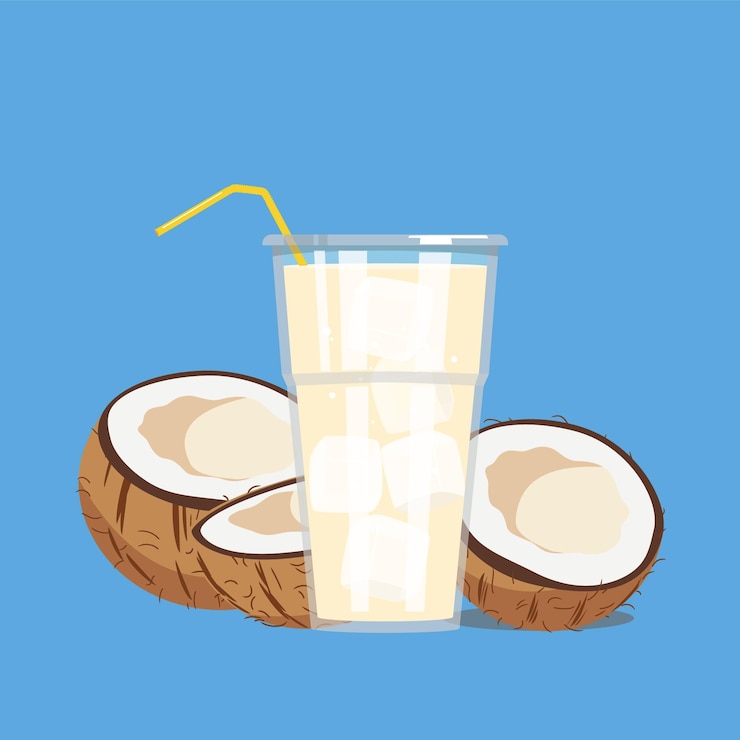 gráficos vectoriales ilustración vectorial vidrio de coco hielo transparente paja plástico bebida marrón comida
