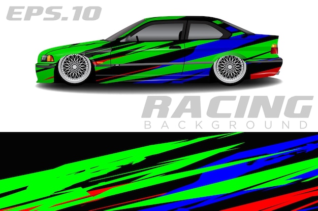 Gráficos vectoriales de librea de coche sedán Diseño de fondo de carreras abstracto para coche, motocicleta y otros vehículos