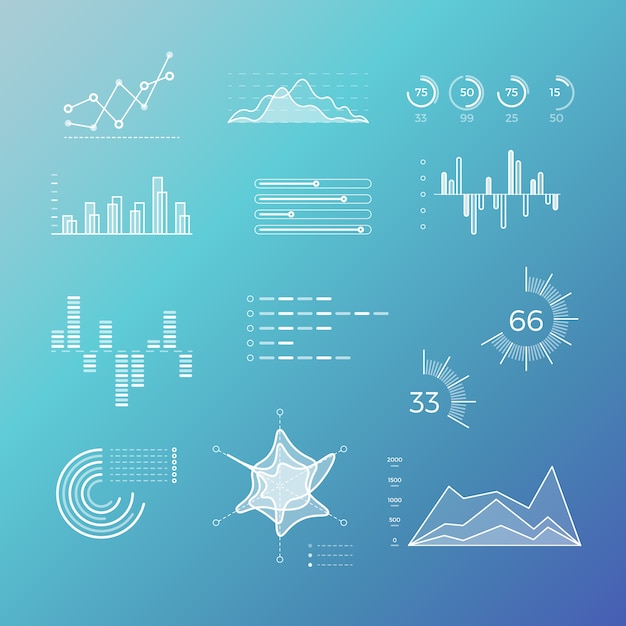 Gráficos vectoriales de líneas finas, tablas, diagramas con elementos planos