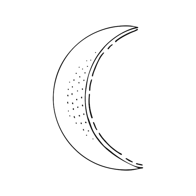 Gráficos vectoriales lunares Cuerpo celeste místico Satélite misterioso de la tierra Mes lunar astrológico Símbolo de emociones Elemento esotérico simple Arte lineal dibujado a mano Fase lunar creciente