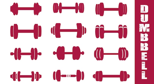 Gráficos vectoriales con mancuernas de gimnasio iconos de fuerza y fitness