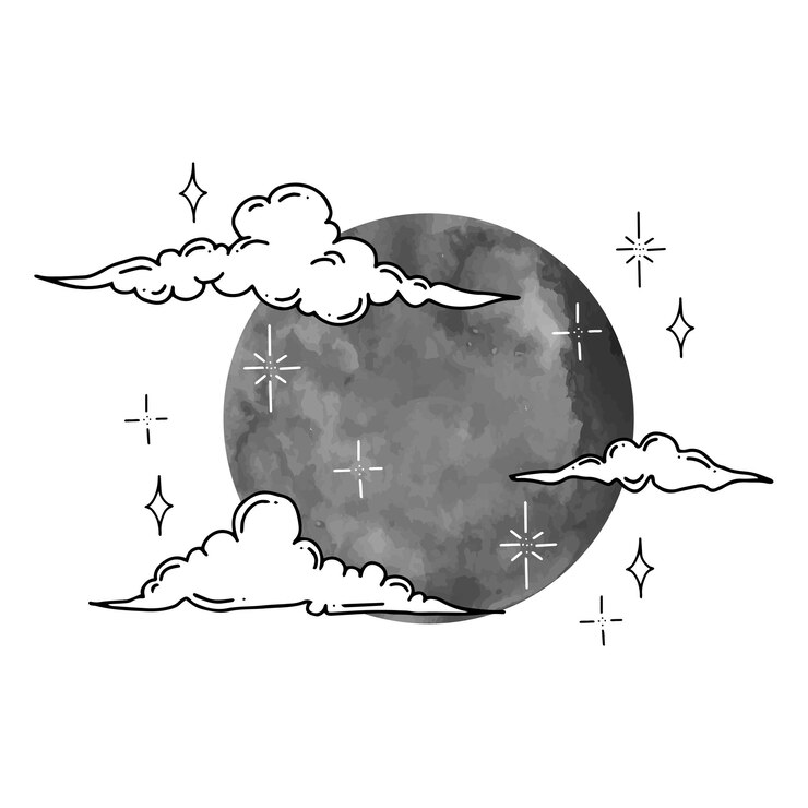 Vector gráficos vectoriales de nubes y estrellas con luna acuarela conjunto de caracteres de ilustración vectorial aislado