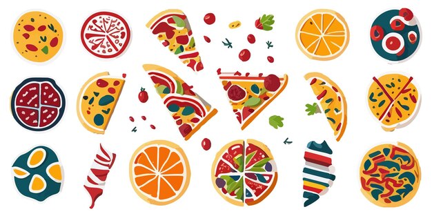 Vector gráficos vectoriales planos de pizza para darle un toque italiano a sus diseños