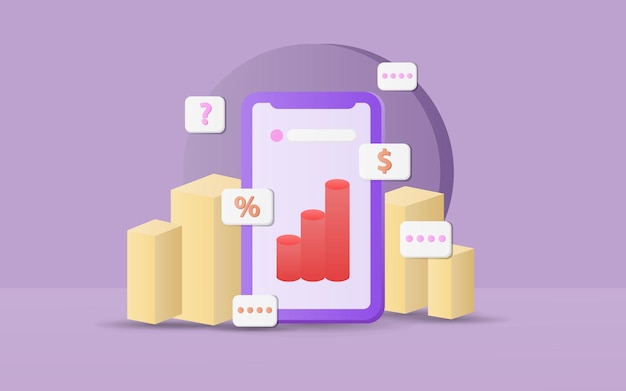 Gráficos de ventas vectoriales 3D dentro de un teléfono inteligente