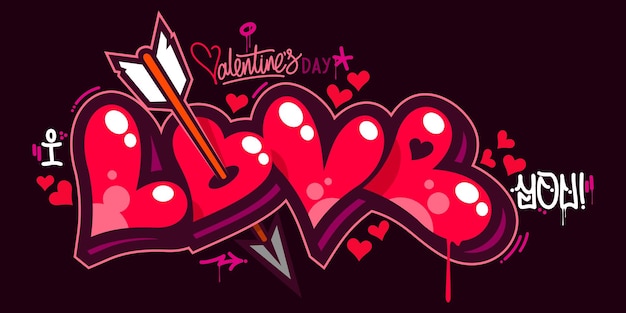 Vector un grafiti rojo con las palabras amor.