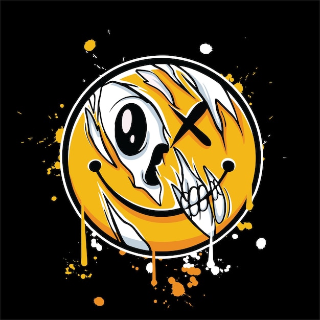 grafiti vectorial cráneo dibujado a mano en diseños de emoticones para la ilustración de streetwear