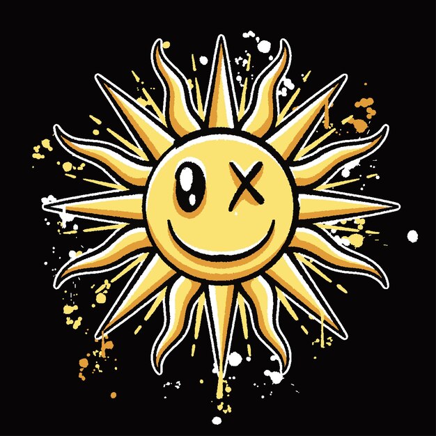 grafiti vectorial dibujado a mano sonrisas diseños de sol para la ilustración de ropa de calle