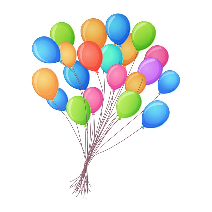 Vector un gran y alegre paquete de globos de helio brillantes que añaden una atmósfera festiva a cualquier diseño
