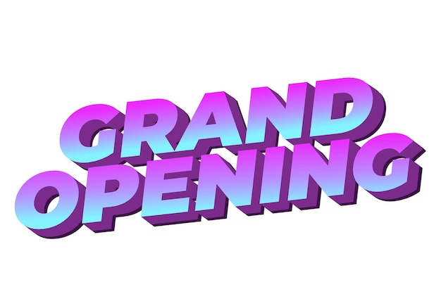 Gran apertura Efecto de texto en colores modernos con estilo 3D