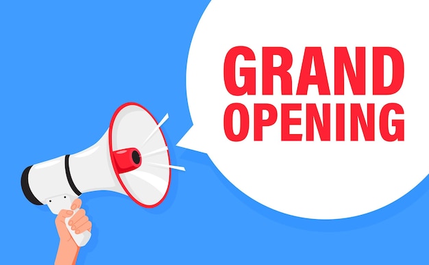 Gran apertura Mantened el megáfono en la mano para anunciar Atención por favor Gritando a la gente anunciantes