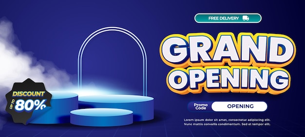 Gran apertura Venta de descuento con gradiente azul oscuro Podio de exhibición Bandeira horizontal