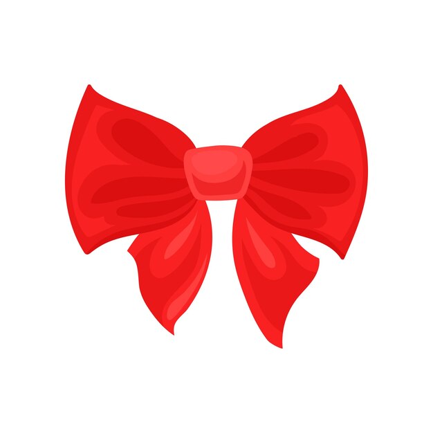 Gran arco rojo brillante accesorio para el cabello de la niña Decoración para caja de regalo Elemento gráfico para banner promocional de cupón o volante Ilustración de estilo de dibujos animados Diseño vectorial plano colorido aislado sobre fondo blanco