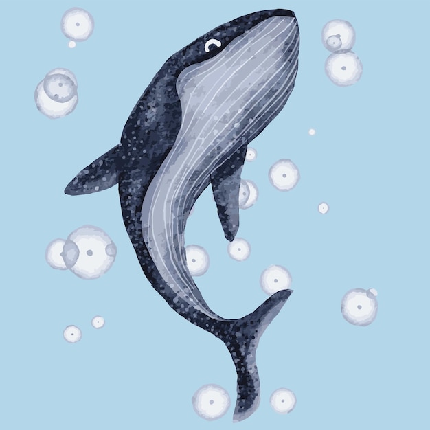 Gran ballena azul Ilustración acuarela dibujada a mano
