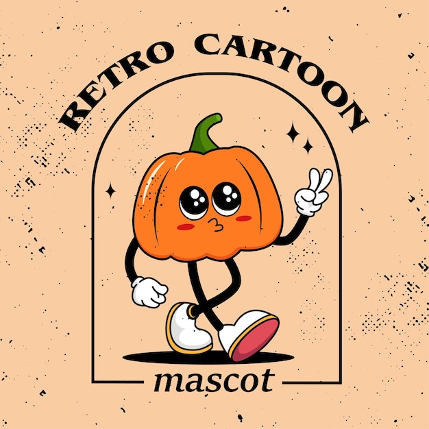 Gran calabaza de dibujos animados de Halloween Personaje espeluznante Retro caricatura groovy caminando mascota de calabaza sonriente