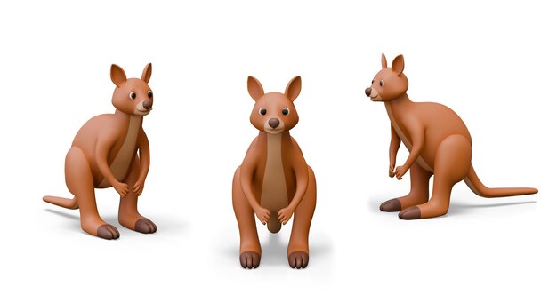Gran canguro en 3D visto desde diferentes lados Animal marsupial salvaje