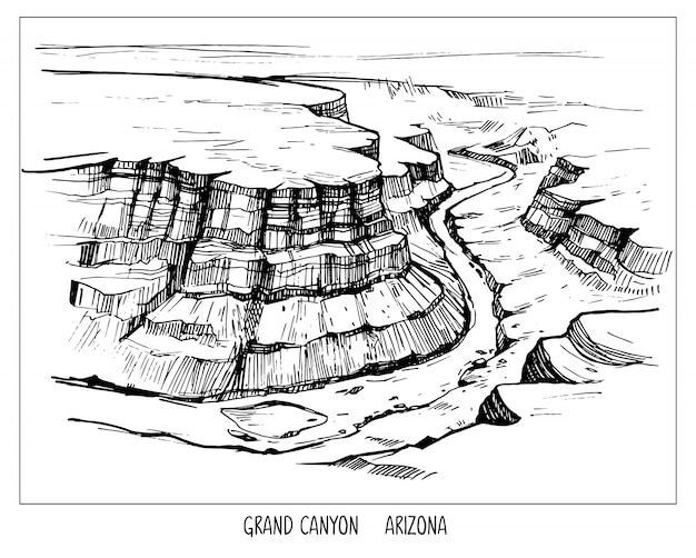 Gran cañón. paisaje de estados unidos. boceto de tinta dibujado a mano. forma aislada con fondo transparente